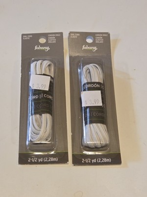 New/Sealed Lot Of 2 Packs Fabany Oval Cord Elastic, 2-1/2-Yards, White