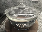 Vintage PYREX Silver Plated Serving Dish etched Glass Rose Lid