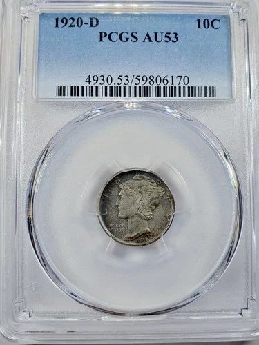 1920 D PCGS AU53 MERCURY DIME
