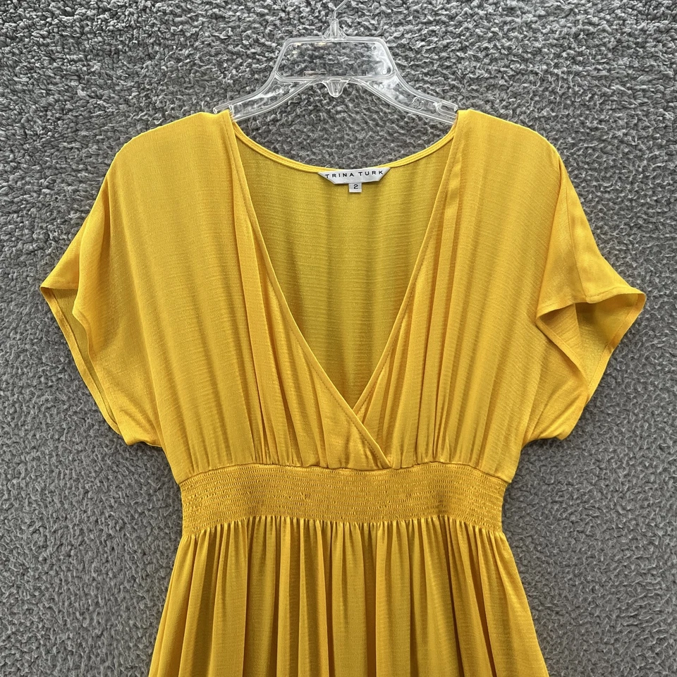 Vestido Trina Turk Feminino 2 Franjas Amarelas Midi Boho Califórnia Maxi Forrado Verão - Imagem 2 de 4