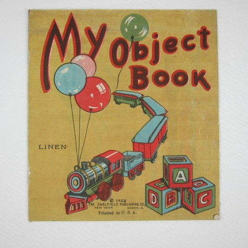 Linen Childrens Coloring Book Train My Object Book Saalfield Antique 1923 - Picture 10 of 12