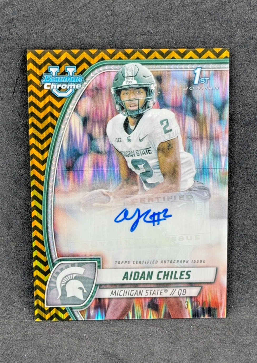 2024 Bowman Chrome U Aidan Chiles 1st BLACK GOLD STEALTH AUTO /24 Michigan State