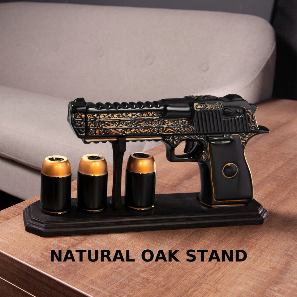 Ceramic Pistol Gun Decanter Set 17 Oz Whiskey Tequila Men Gifts Regalo Hombre - Image 3 of 4