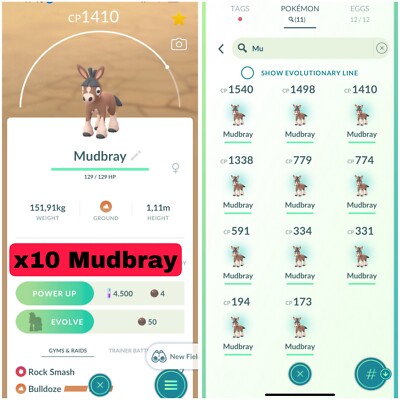 Pokémon Go | Mudbray x10 | Trade - Lucky by Chance