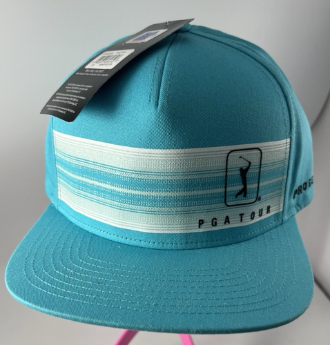 PGA Tour Golf Cap Adjustable Pro Series Hat Front Stripes Teal Flat Brim NEW  - Picture 1 of 6