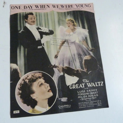 song sheet ONE DAY WHEN WE WERE YOUNG "the great waltz" 1938