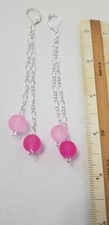 10mm Blossom Pink, Dk. Pink Seaglass 3 in. leverback Double Dangle Earrings
