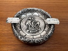 Antique S. Miguel Ashtray Embossment Ship 833 Portugal Silver, 5 1/4" Widest