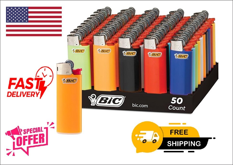 BIC Mini Pocket Lighter, Assorted Colors, 50-Count Tray, Saf