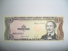 1988 DOMINICAN REPUBLIC 1 PESO GOLD BANKNOTE FDS UNC