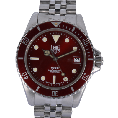 Herrenuhr 37 mm Tag Heuer rot Professional 1000 Edelstahl