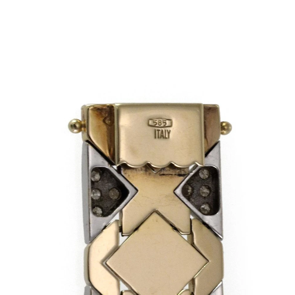 Wide Fancy Link Bracelet Estate 1.75ct Diamond 14k Two Tone Gold - Image 4 of 4