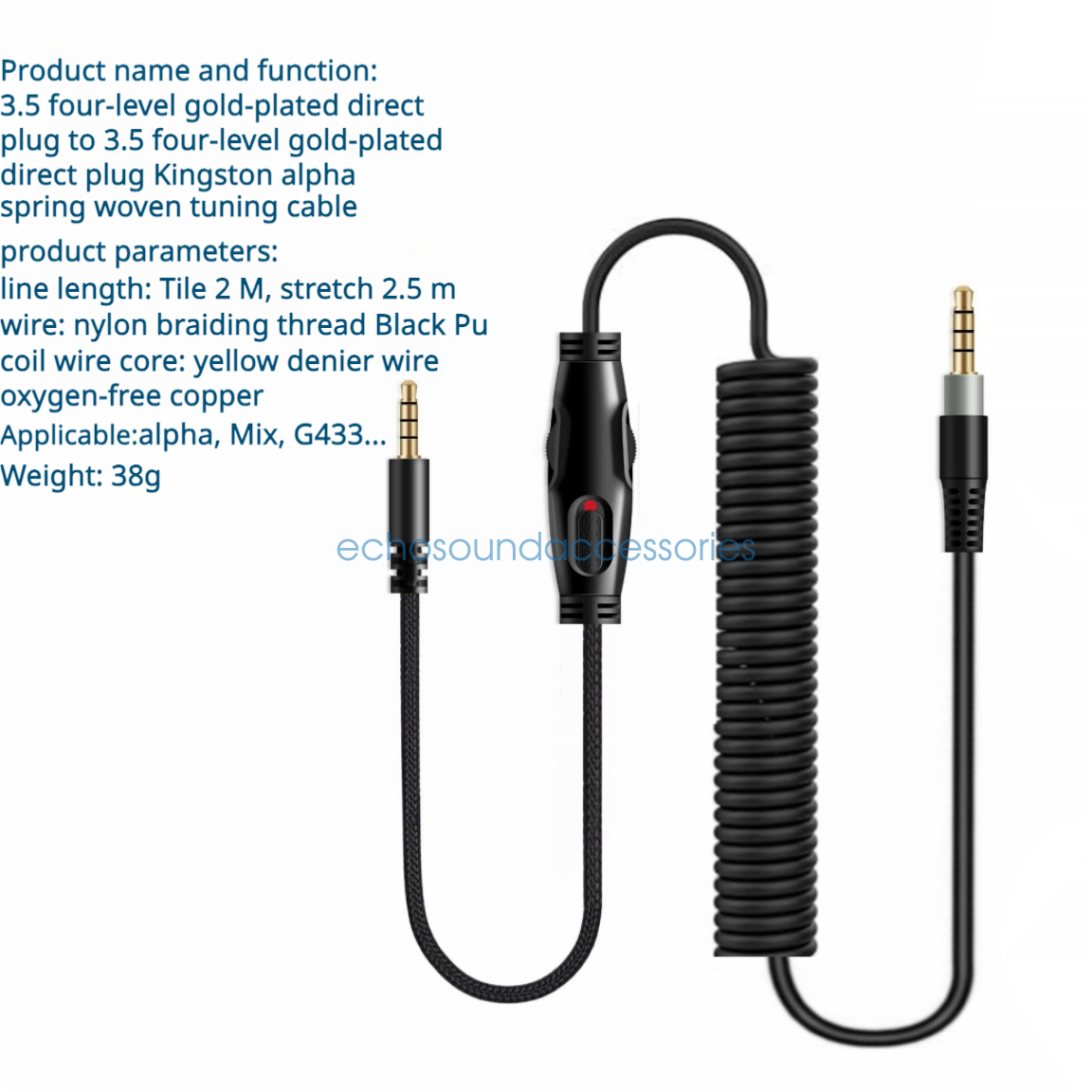 Audio Cable for Kingston HyperX Cloud Mix, Alpha Headphone Tuning Cable