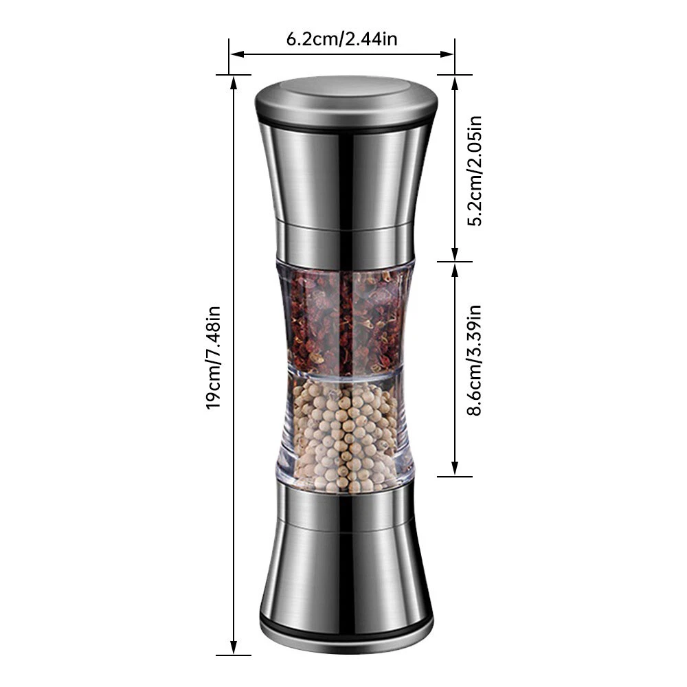 2 in 1 Pepper Grinder Stainless Steel Double-Head Sea Salt Spice Manual Grinder 2 in 1 Pepper Grinder Stainless Steel Double-Head Sea Salt Spice Manual Grinder