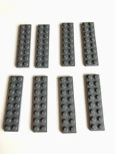 LEGO Parts: 2x8 Standard Plate, Part # 3034, Dark Bluish Gray - Lot of 8
