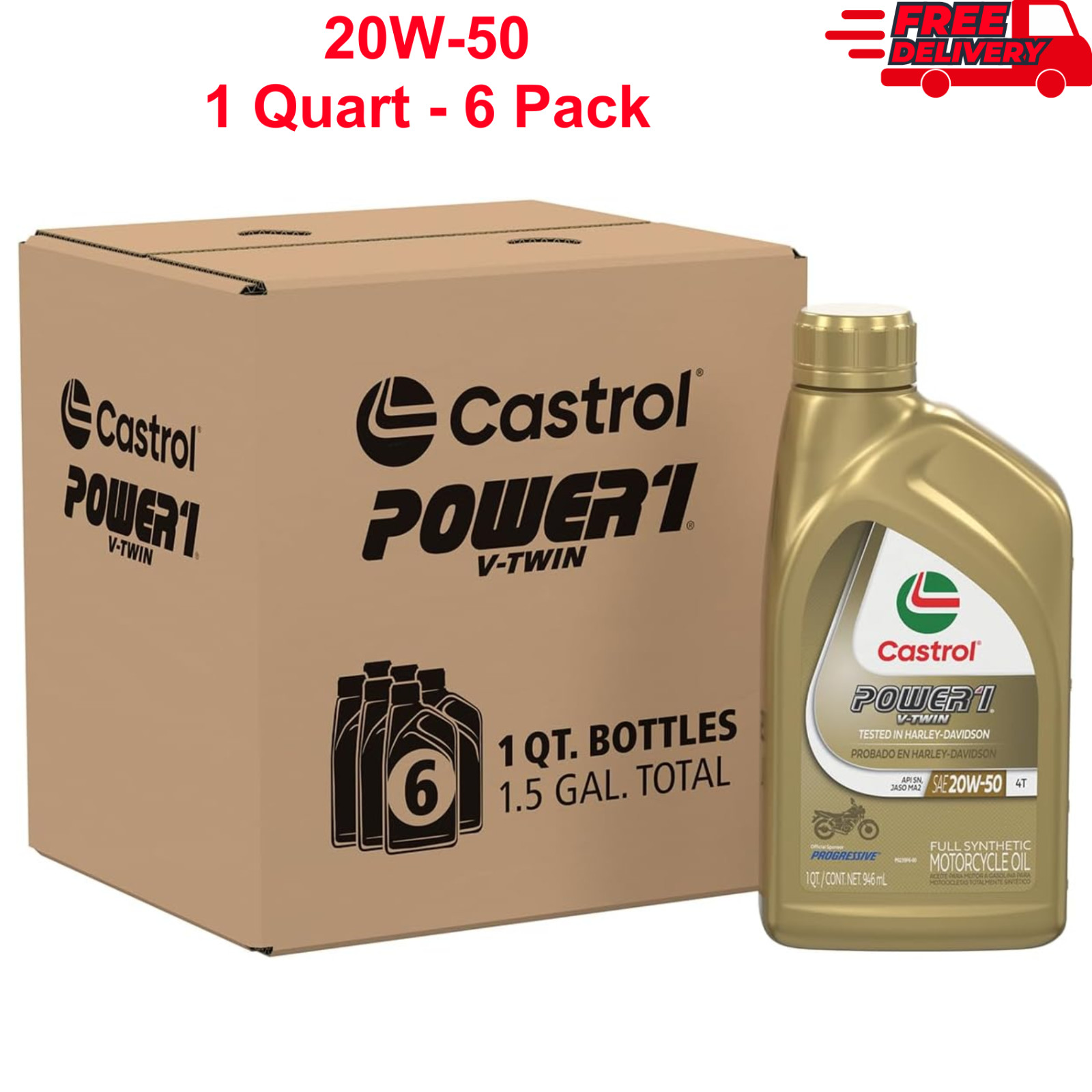 Castrol Power1 V-Twin 20W-50 Full Synthetic Motorcycle Oil, 