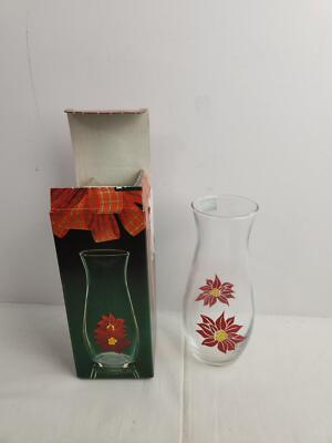 Pasabahce Christmas Floral Glass Vase - 7 in, New Open Box, Italy, Clear