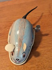 CUTE Vtg Koga Japan Tail Chasing Wind-Up Tin Friction Mouse Toy--See Video