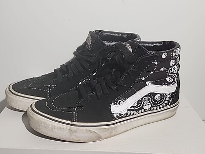Vans Off the Wall Sk8-Hi Bandana Skulls Black White Suede Men s 8 Women 9.5 Fire