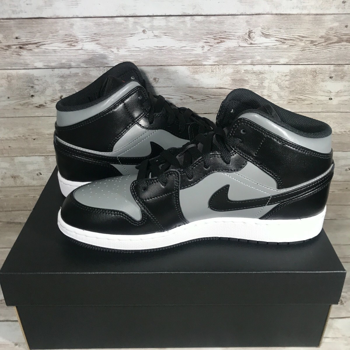 Rare Air Jordan 1 Mid 'Shadow Red' Black Sneaker, Size 7Y