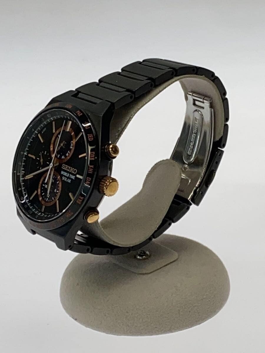 SEIKO WORLD TIME SOLAR ブラック　V195 Seiko WORLD TIME V195-0AE0 men solar Quartz Black Dial Watch