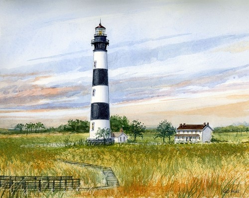 Bodie Island Faro Marisma Salar Bancos Externos Carolina del Norte Gerald Hill Impresiones - Imagen 2 de 2