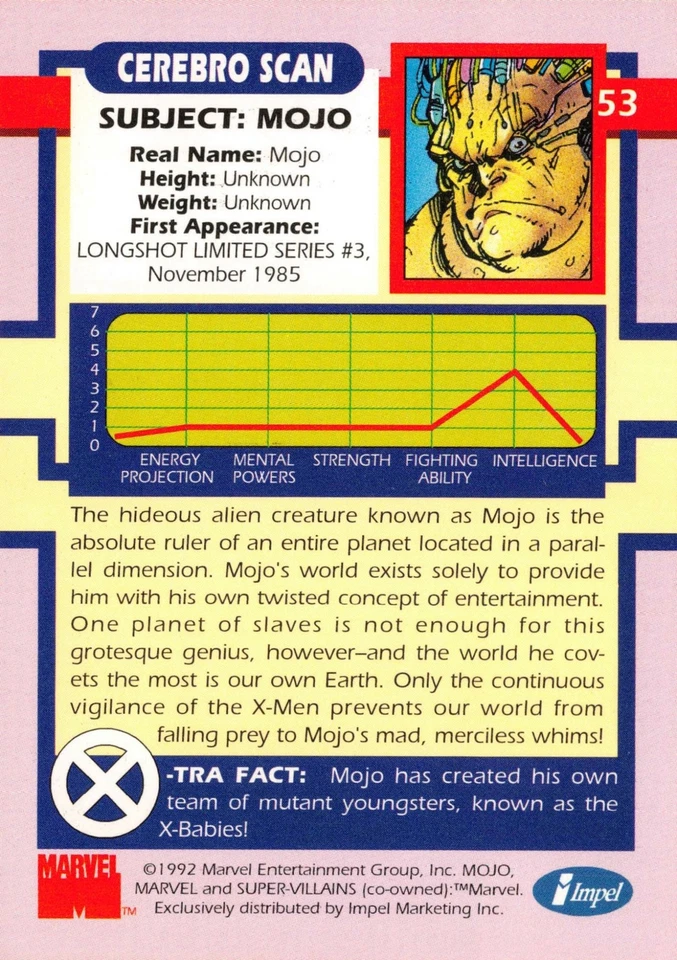MOJO / X-Men Series 1 (Impel 1992) BASE Trading Card #53 - Image 2 of 2