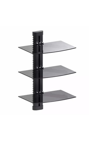 3 TIER GLASS SHELF WALL MOUNT UNDER TV CABLE BOX COMPONENT DVR DVD ...
