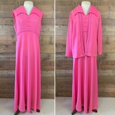 Vintage 1960s 1970s Maxi Dress Matching Jacket Set MOD Boho 36 Waist NWT