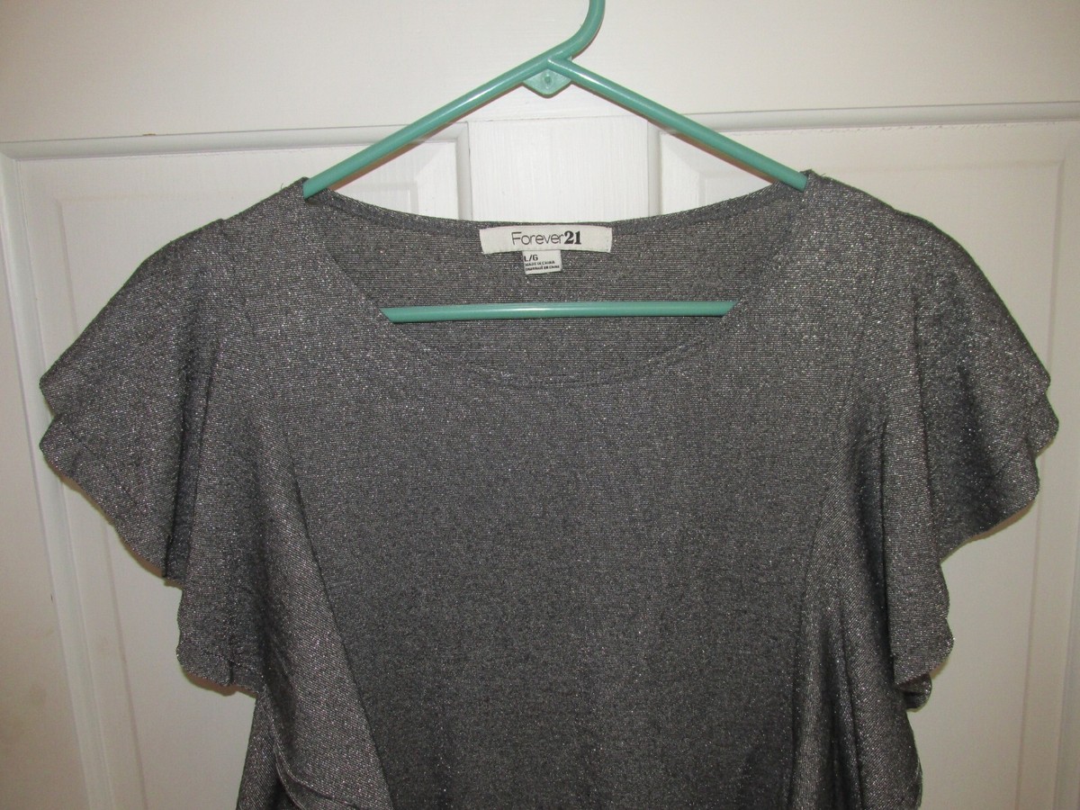 Forever 21 Women's Gray Shimmery Flutter Sleeve Pullover Blouse Sleeve Size  L