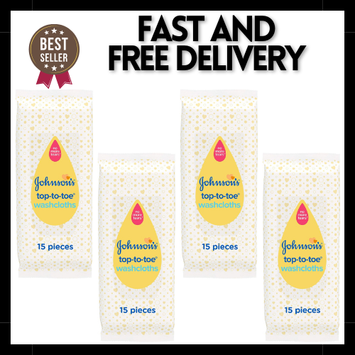 4 x JOHNSON'S Baby TopToToe Washcloths 15 pieces Premoistened