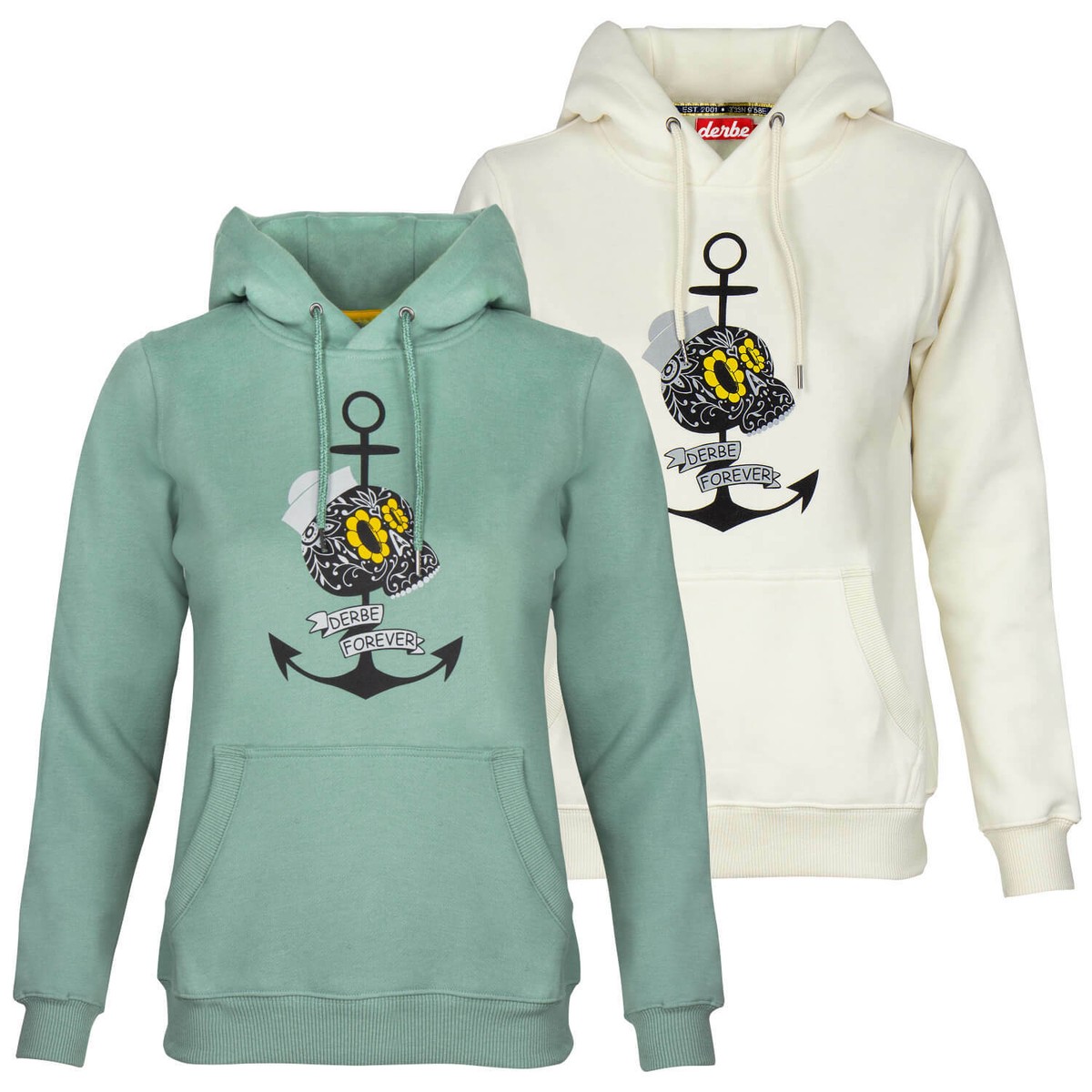 Derbe Damen Pullover Hoodie Kapuze Kordel Skull Totenkopf Anker - Main Image