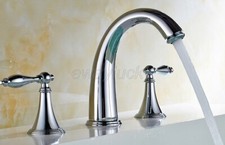 Polished Chrome Brass Bathroom Vanity Sink 3-Hole Two Handles Widespread Faucet