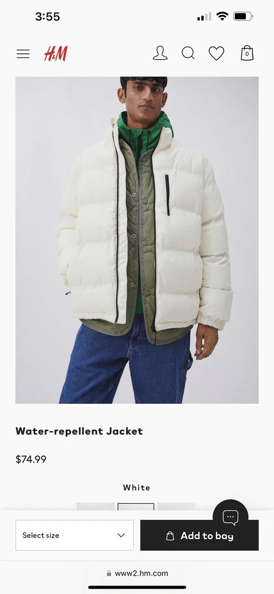 Hu0026amp;M Mens Water-Repellent Puffer Hoodie Jacket Beige Medium NWT | eBay