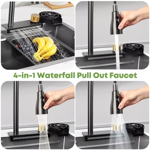 Multifunction Kitchen Sink Stainless Steel Waterfall Sink Single Bowl Silver - Picture 6 of 8