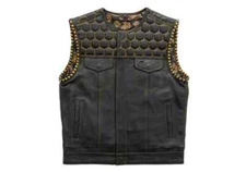 Mens Honey Comb Paisley Black Motorcycle Biker Concealed Carry Leather Vest