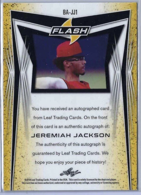 Jeremiah Jackson - 2018 Leaf Flash Refractor Rookie Autographed Card #BA-JJ1 LAA - Image 2 of 3