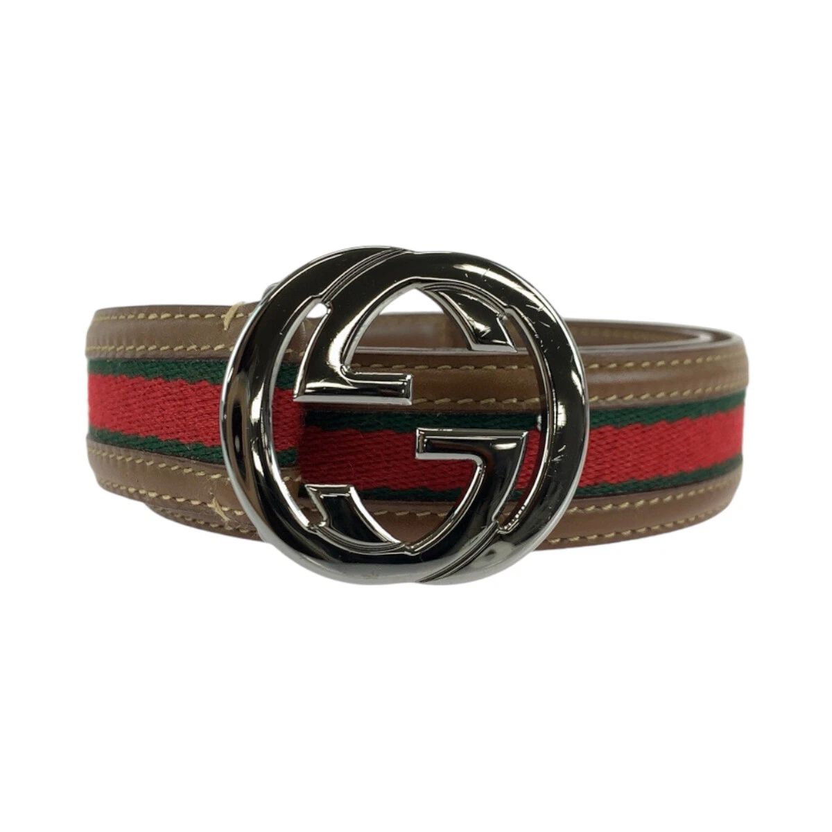 GUCCI Web Stripe imbriquée 037 1192 Ceintures unisexe marron GG