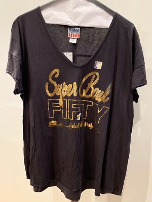 JUNK FOOD Brand Womens Super Bowl 50 Dark Gray Gold Metallic T-Shirt SZ MEDIUM