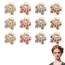 12 PACK Rhinestone Mini Butterfly Hair Claws Clips Crystal Metal No slip Hair...