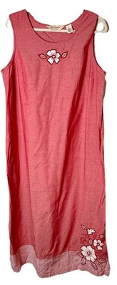 Bechamel Floral Stripe Dress Midi Embroidered PETITE Large GrannyCore Teacher