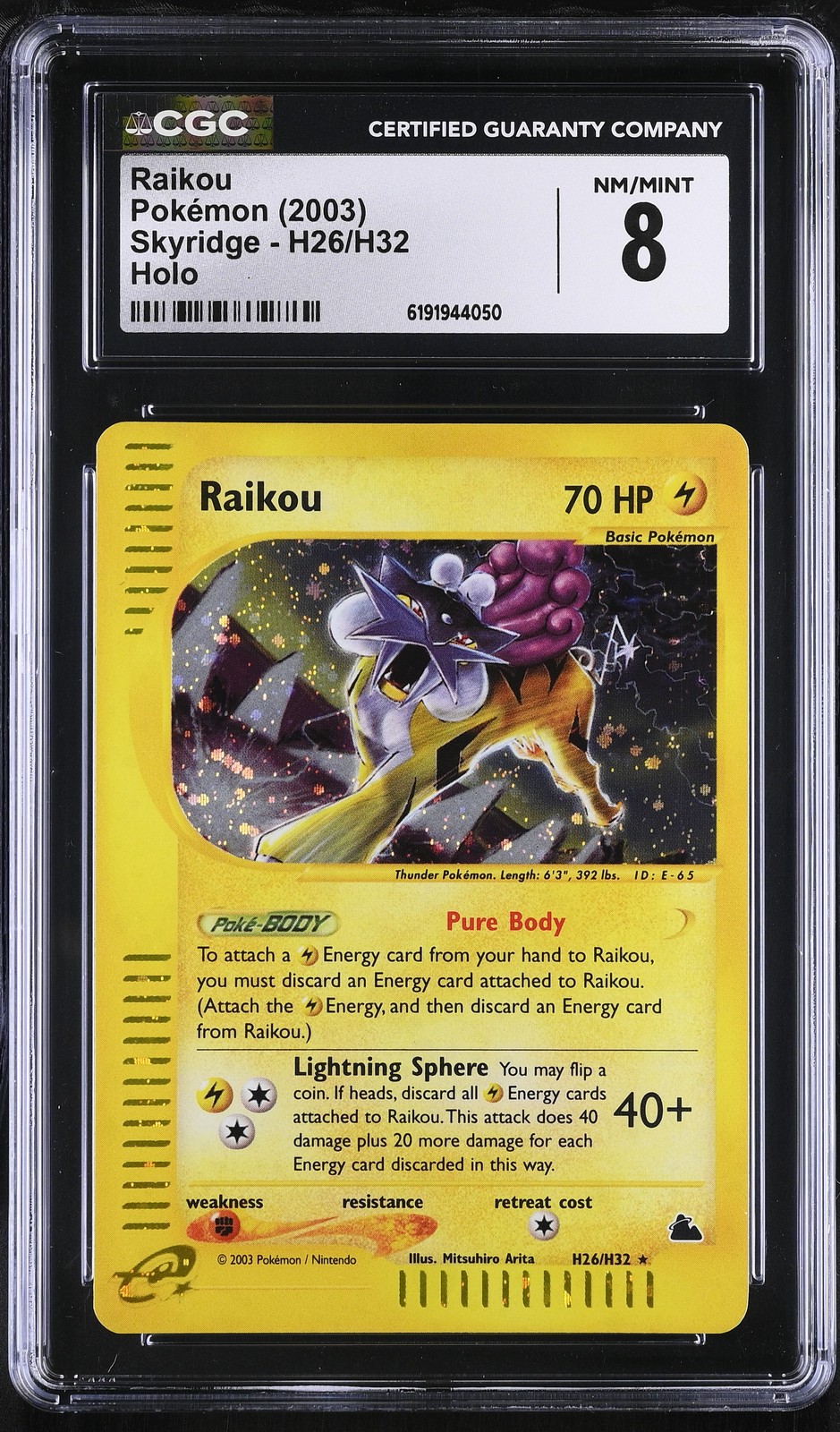 CGC 8 NM/MINT Raikou H26/H32 Skyridge Holo Pokemon Card
