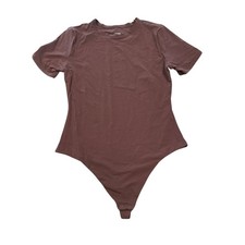 NWT Quince T-Shirt Bodysuit Large Brown Stretch Second Skin Crew Neck Thong