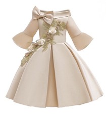 New Girls Floral Princess Dress Formal Champagne Color Size 4T Flower Girl