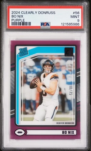 Bo Nix 2024 Clearly Donruss Purple #56 #/75 PSA 9