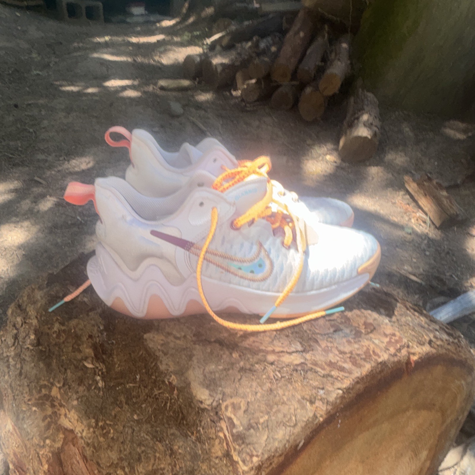 Nike Unisex Kids White/Orange Lace-Up Low Top Athletic Sneakers