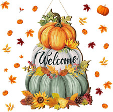 Fall Pumpkin Welcome Sign Door Decor, Fall Door Hanger, Wooden Sign
