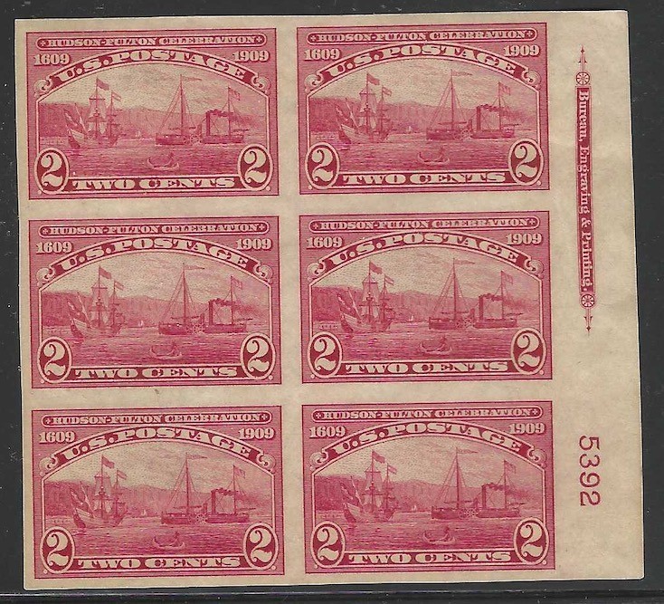 U.S., 1909, Scott #373, Bureau Imprint and Plate Block of 6, Mint, L.H.
