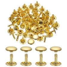 120 Set Leather Rivets 10mm Double Cap Rivet Tubular Metal Studs Gold