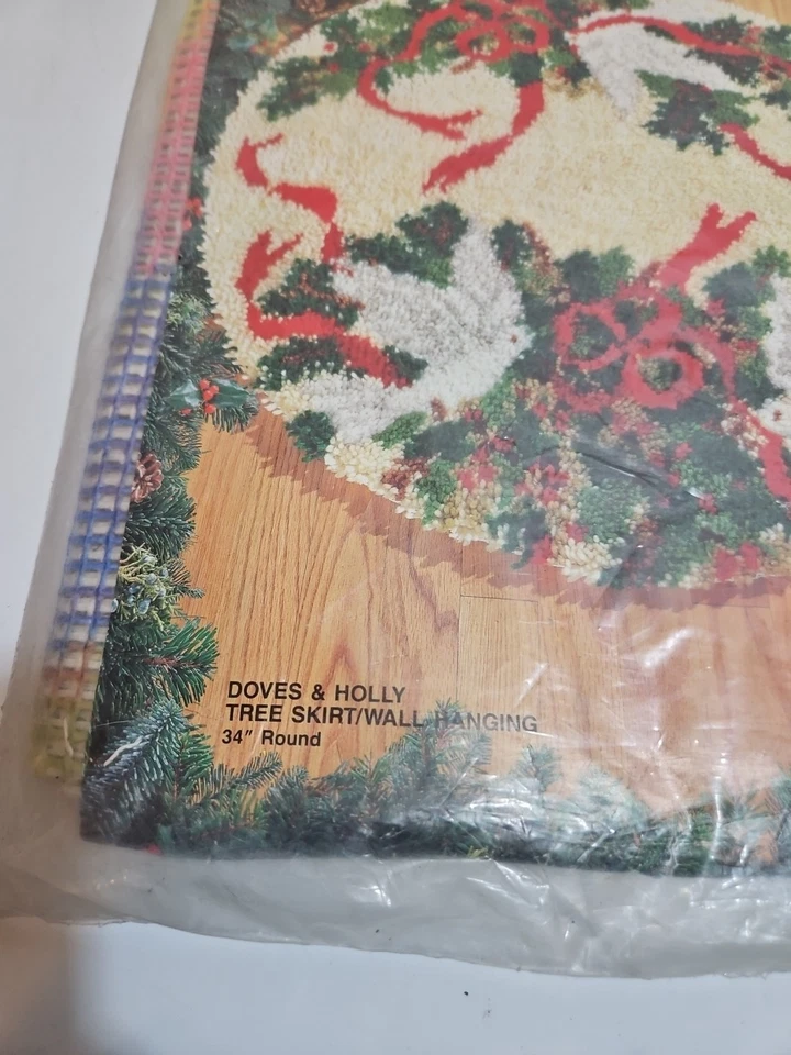 Bucilla Doves & Holly Tree Skirt/ Wall Hanging Latch Hook Canvas ONLY #16808 VTG - Image 2 of 4